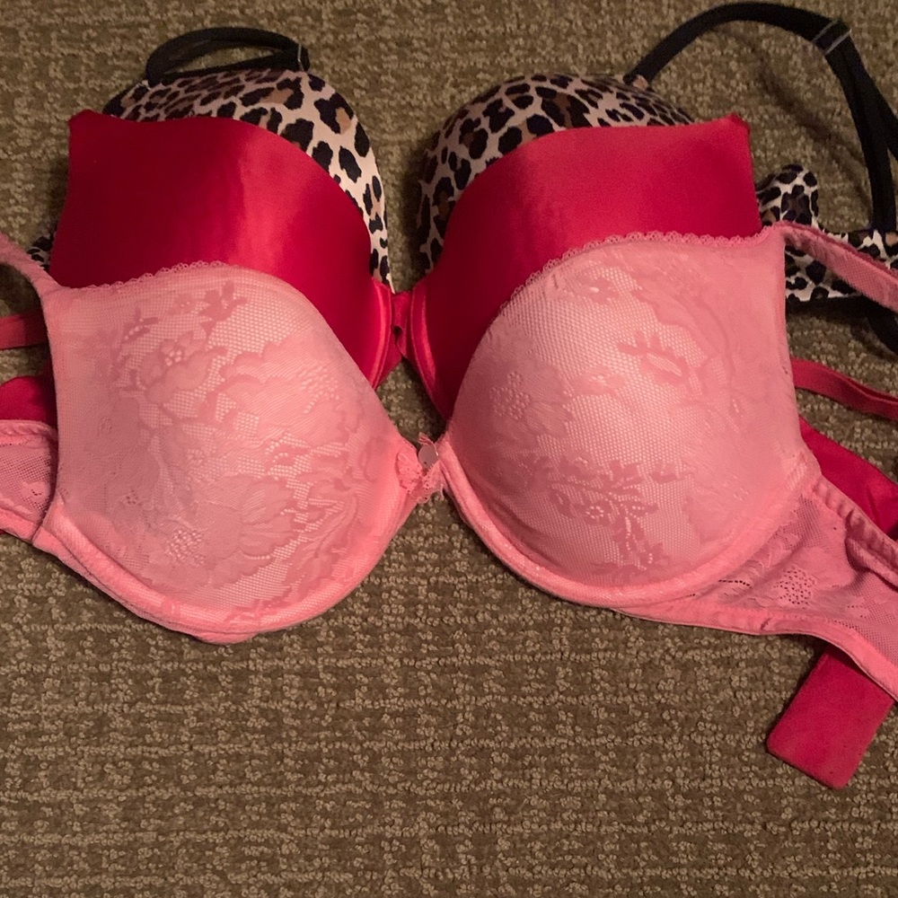 Frilly Pink Bra with Floral Underlay Design